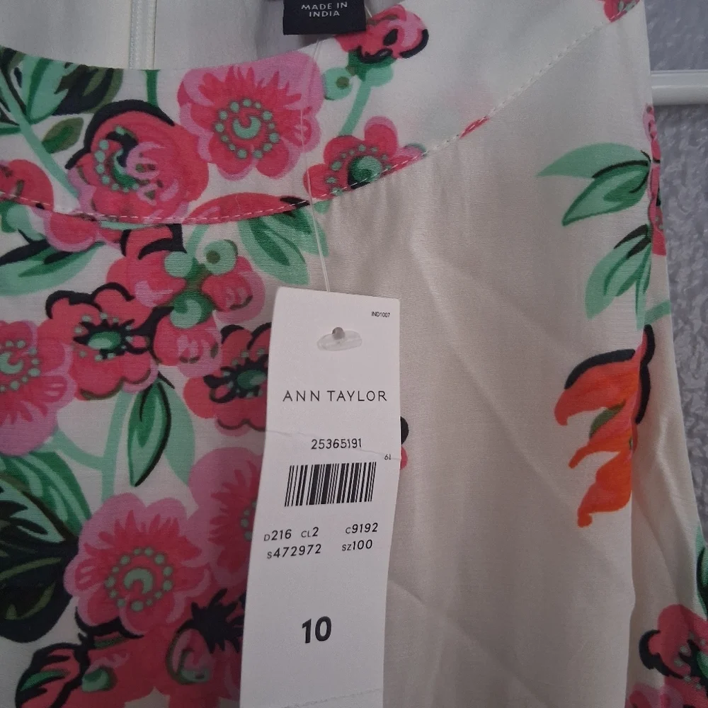 Ann Taylor NWT Halter Floral White Pink Green Dress Bow Detail Size 10 - Picture 5 of 8